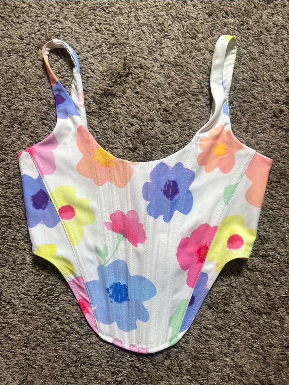 White Fox Floral Corset Tank Top | Size S | Cottagecore Coquette